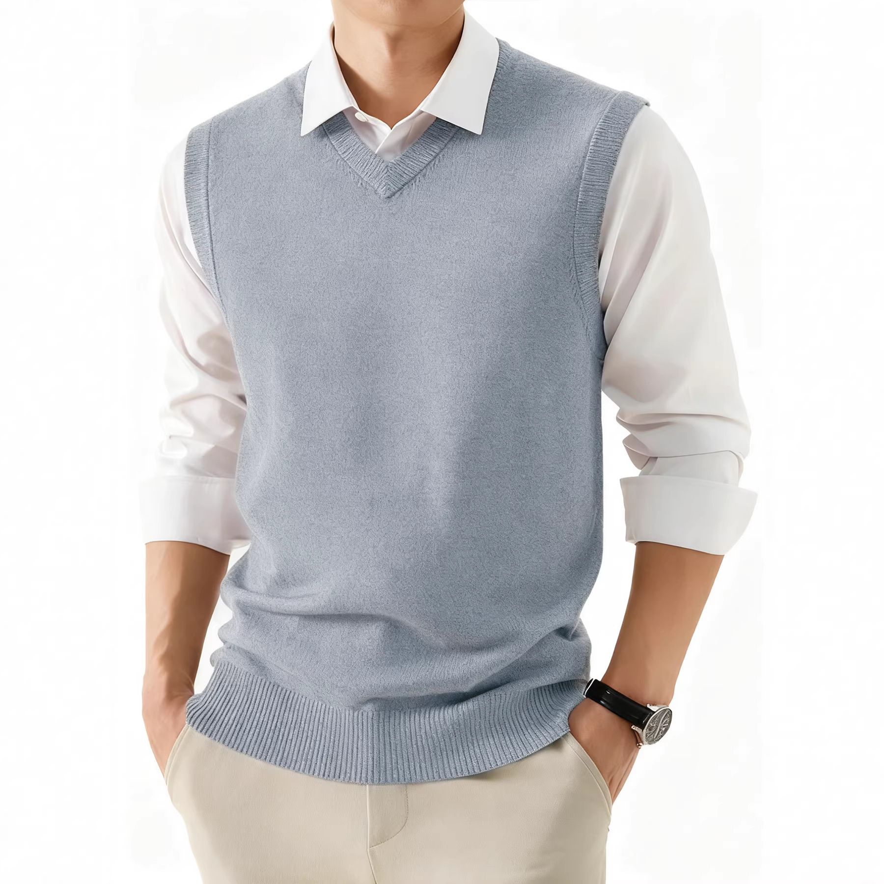 Mens Vest, Business-Casual Waistcoat Loose-Fit Outerwear For Suits - Image 2
