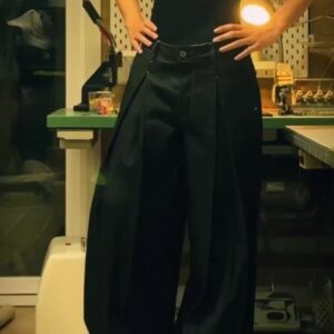 Classic Waist Pleats Denim Wide-Leg Pants