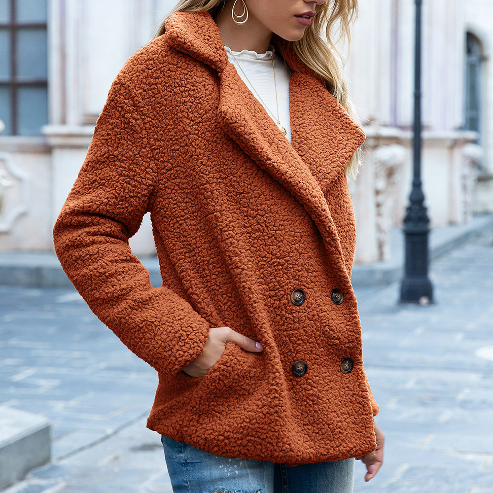 Loose Lapel Fluffy Coat Winter Button Jacket Cardigan Outwear For Women Clothing - Image 7