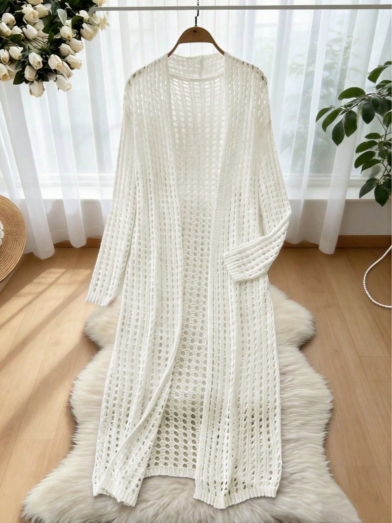 Womens Solid-color Loose-fitting Fashionable Hollow-out Jacket - Image 8