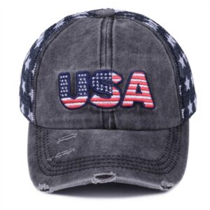 Single-color Stitched Star-pattern Net Fabric Three-dimensional American Flag Embroidery Washed-out Vintage Simple Style Baseball Cap Suitable For Outdoor, Street, And Travel Use