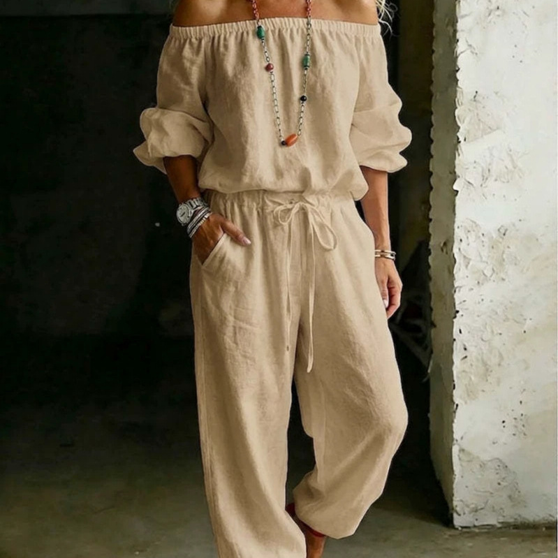 One-shoulder Top And Casual Drawstring Jogger Pants Jumpsuit Set - Image 4