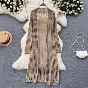 Womens Solid-color Loose-fitting Fashionable Hollow-out Jacket