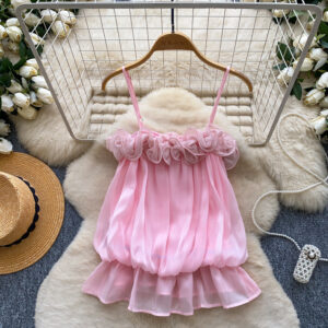 Womens Casual Solid-color Sweet Ruffled-strap Tank Top