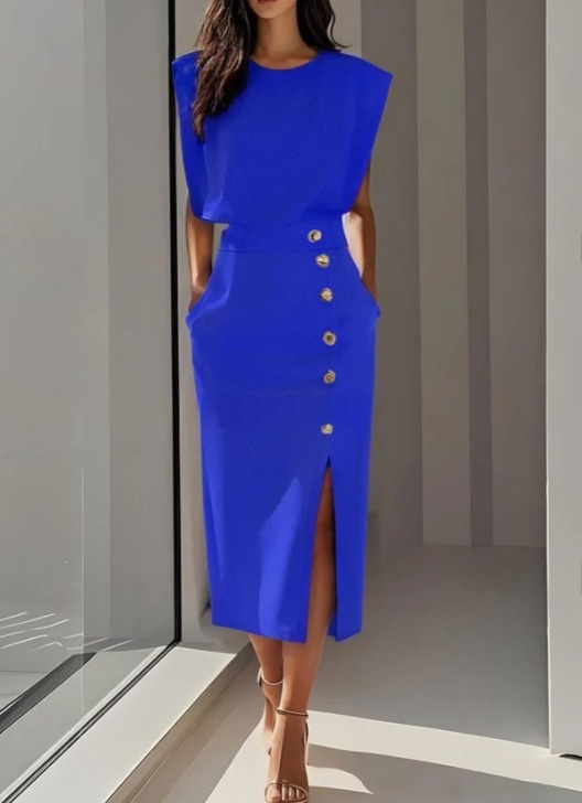 Women’s Summer Split Dress With Buttons Casual Sleeveless Midi Dress Clothing - Image 5