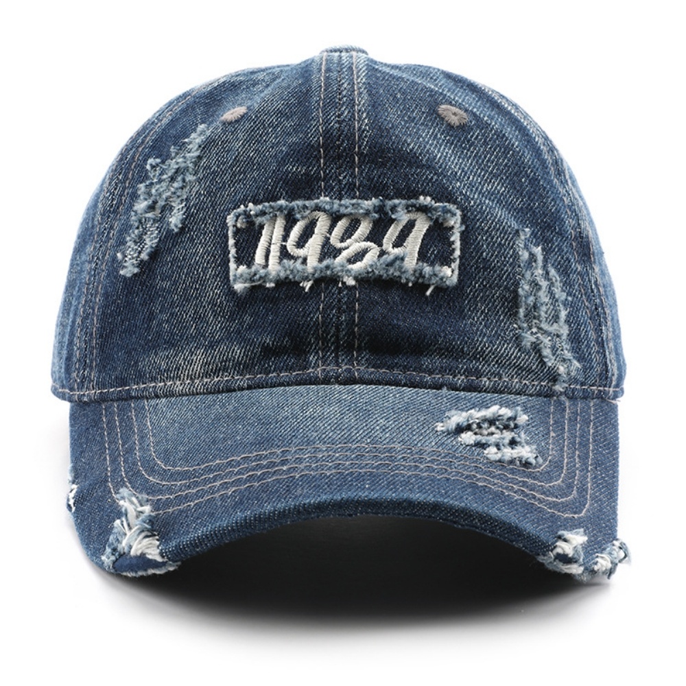 Single-color Embroidered Label With Frayed Edges, Washed And Aged For A Retro And Casual Look. Baseball Cap With Curved Brim, Suitable For Street Entertainment And Travel. - Image 5