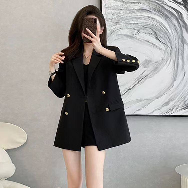 Womens Casual Solid-color Fashionable Black Coat - Image 4