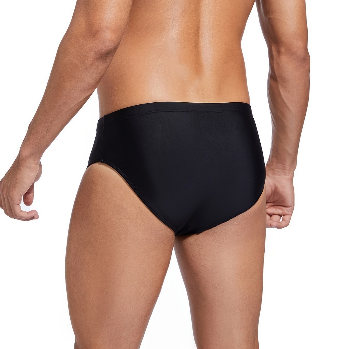 Mens Low-rise Solid-color Brief Swim Trunks - Image 2