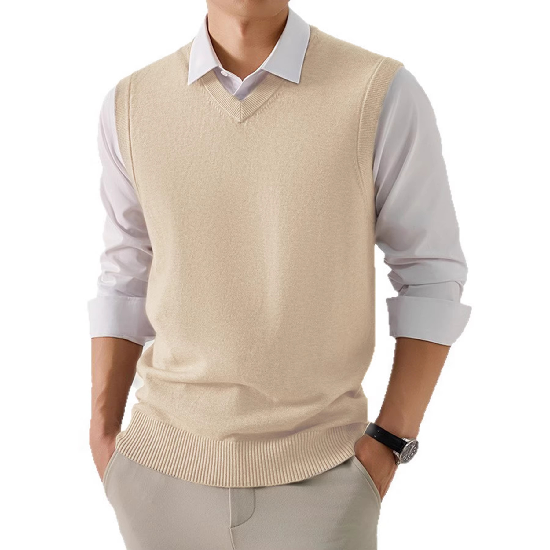 Mens Vest, Business-Casual Waistcoat Loose-Fit Outerwear For Suits - Image 3