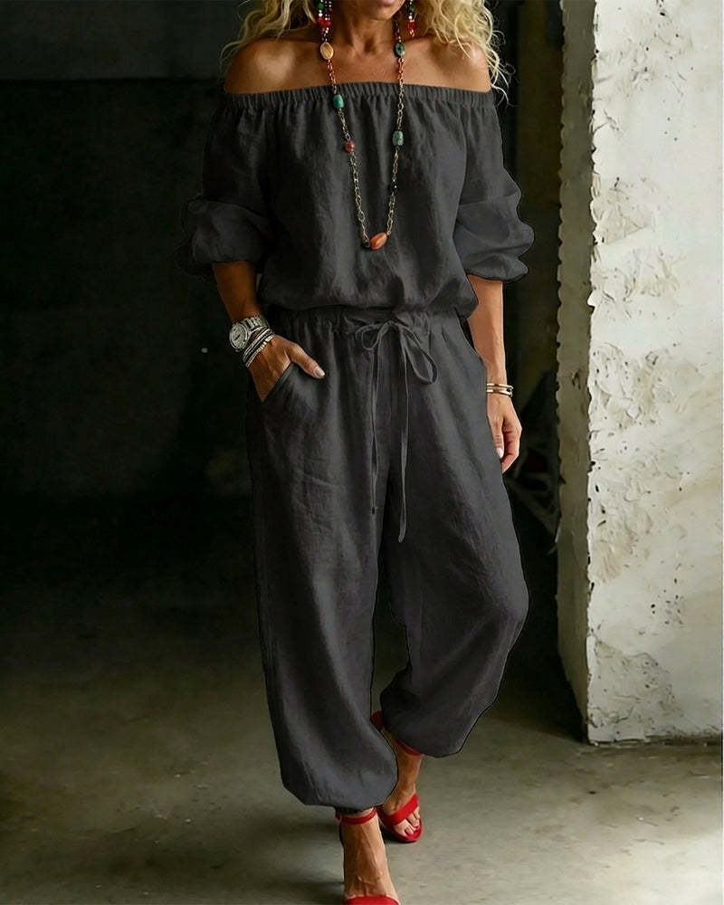 One-shoulder Top And Casual Drawstring Jogger Pants Jumpsuit Set - Image 8