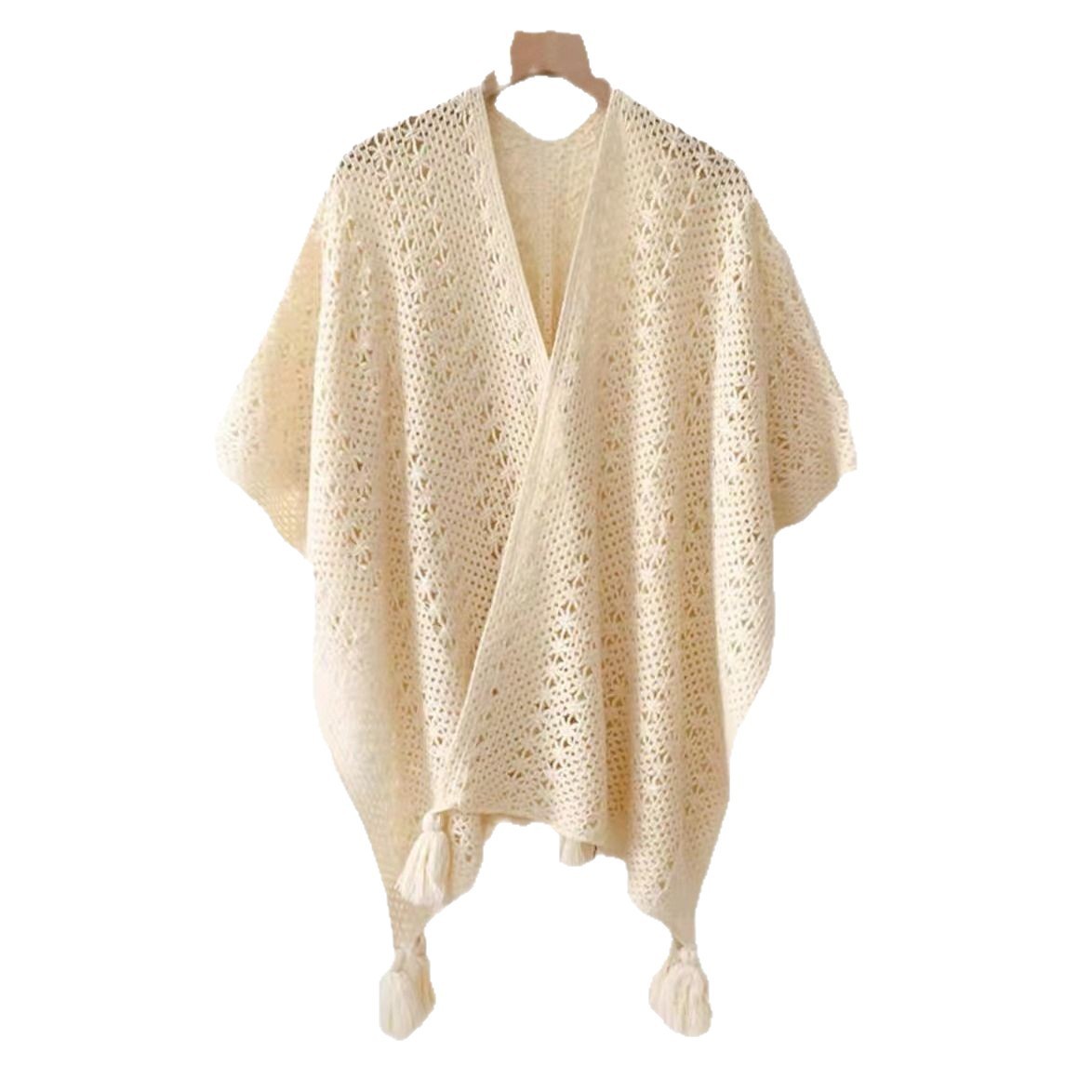 Womens Knitted Tassel-Trimmed Open-Front Cape For Photos - Image 6