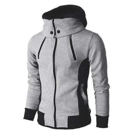 Men's Zip UP Hooded Jacket Fake Two Piece Sports Cardigan Casual Slim Sweatshirt Jacket - Image 6