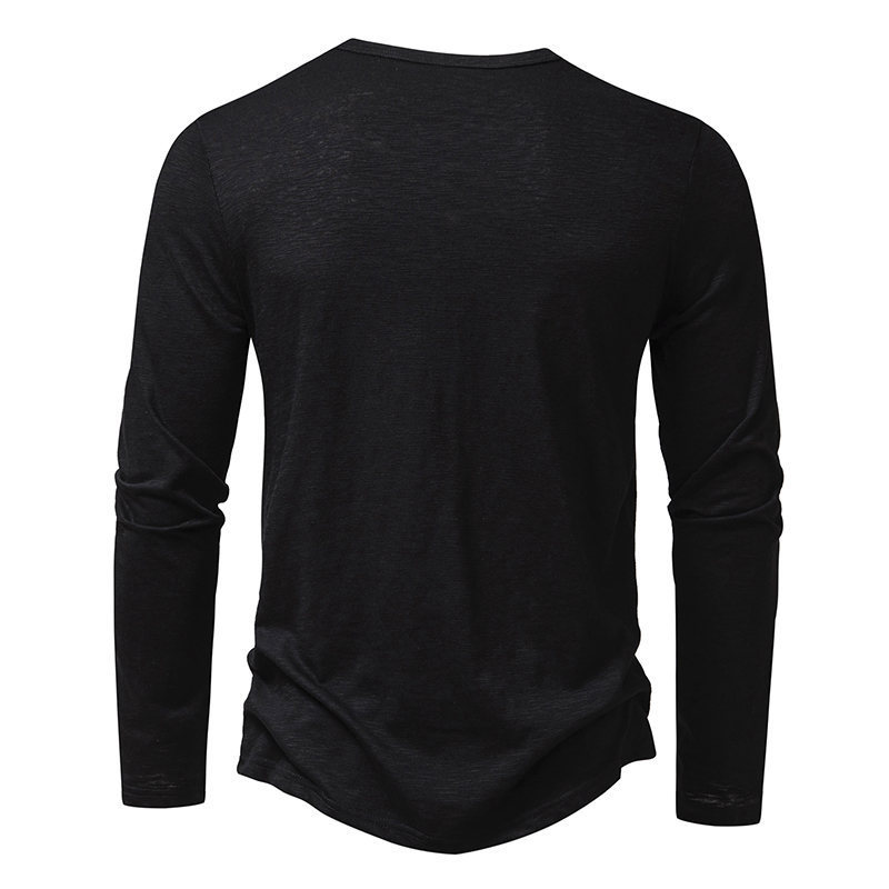Men's Long-sleeved T-shirt Fashion Casual Solid Color Pullover Button Top Autumn And Spring Clothing - Image 7