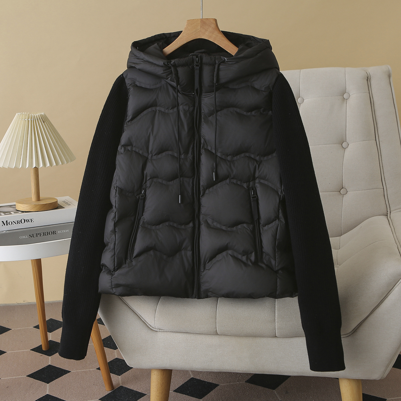 Plus-size Short Down Jacket With Patchwork Sleeves - Image 4