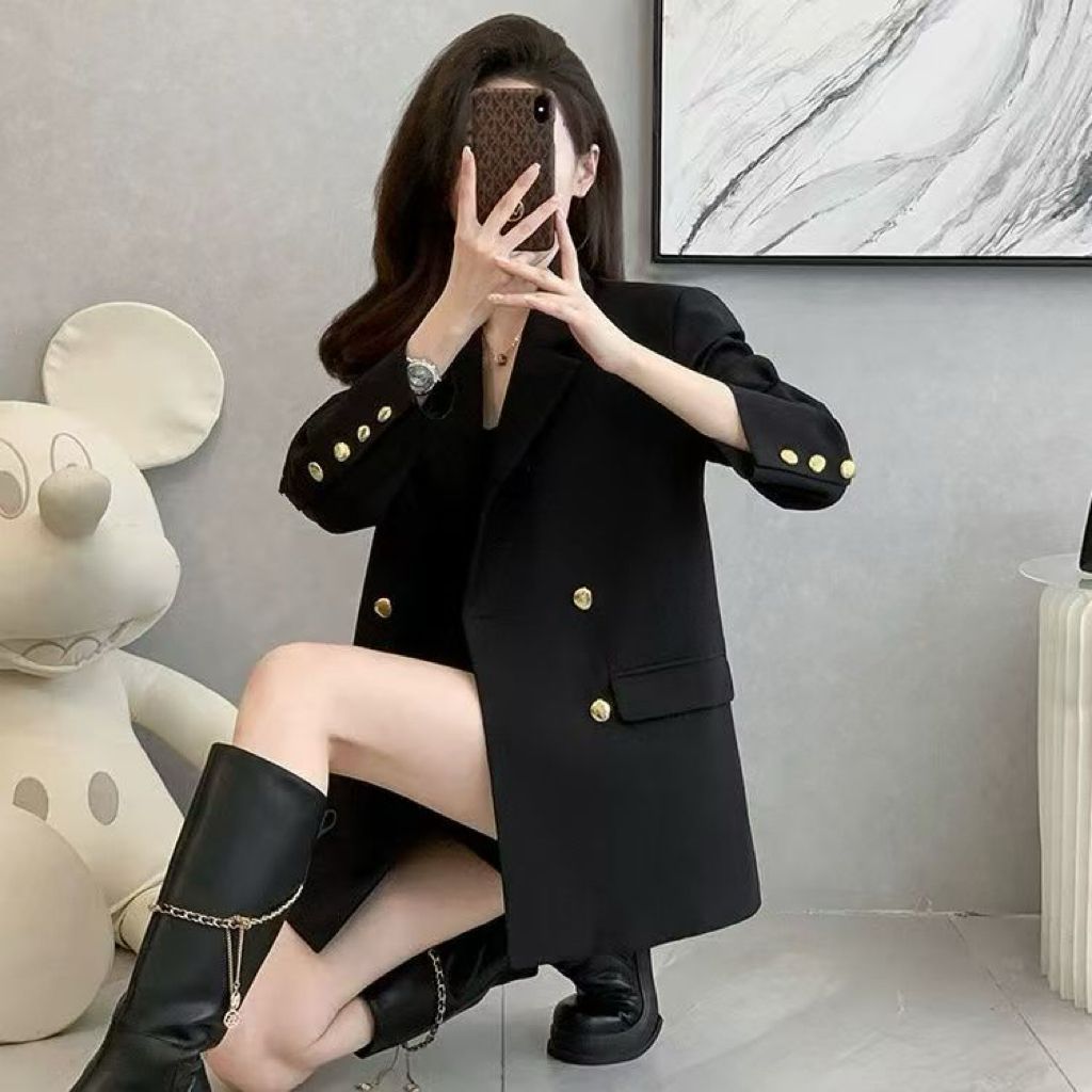 Womens Casual Solid-color Fashionable Black Coat - Image 2