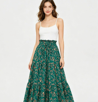 High-waisted A-line Skirt Bohemian-style Printed Flared Skirt - Image 7
