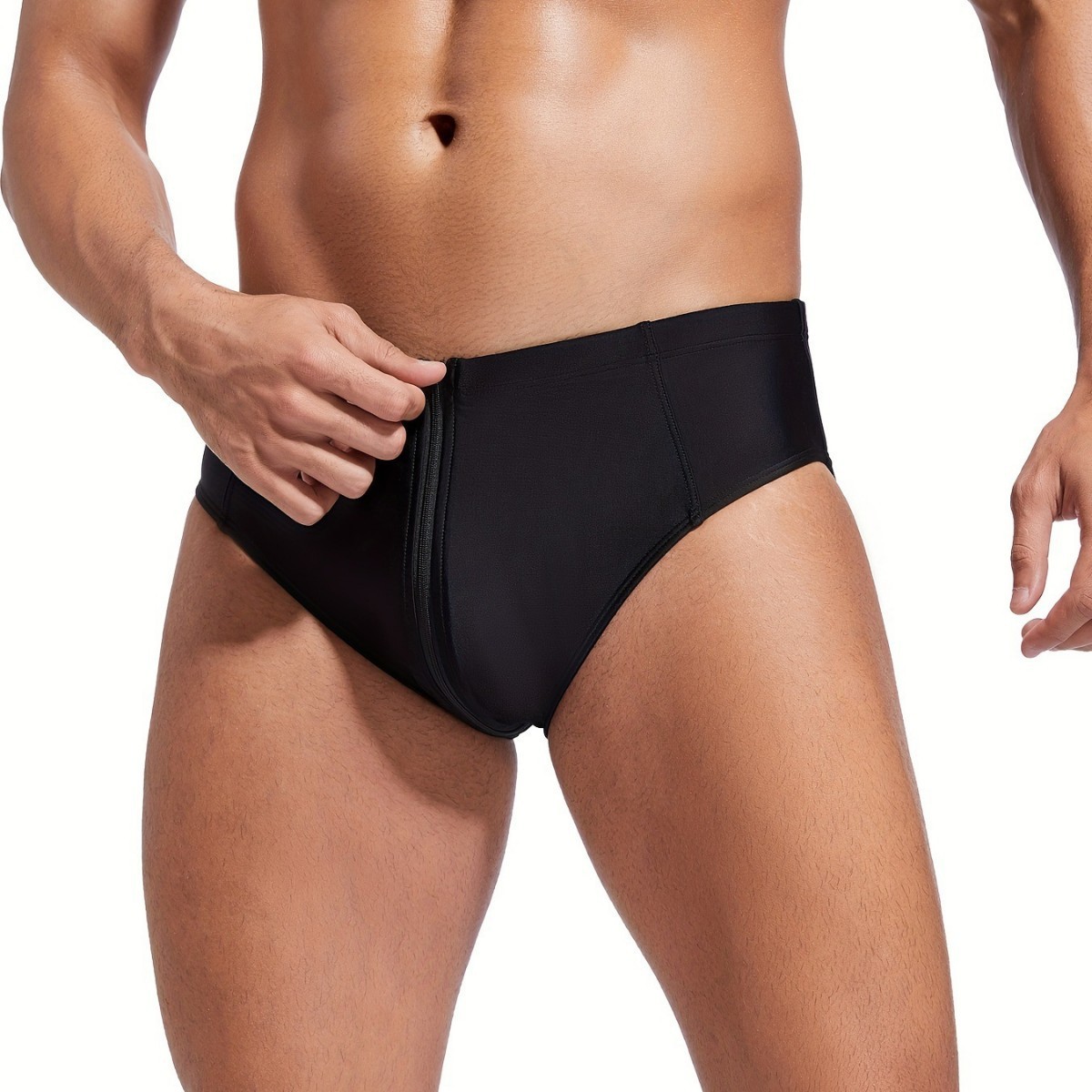 Mens Low-rise Solid-color Brief Swim Trunks - Image 4