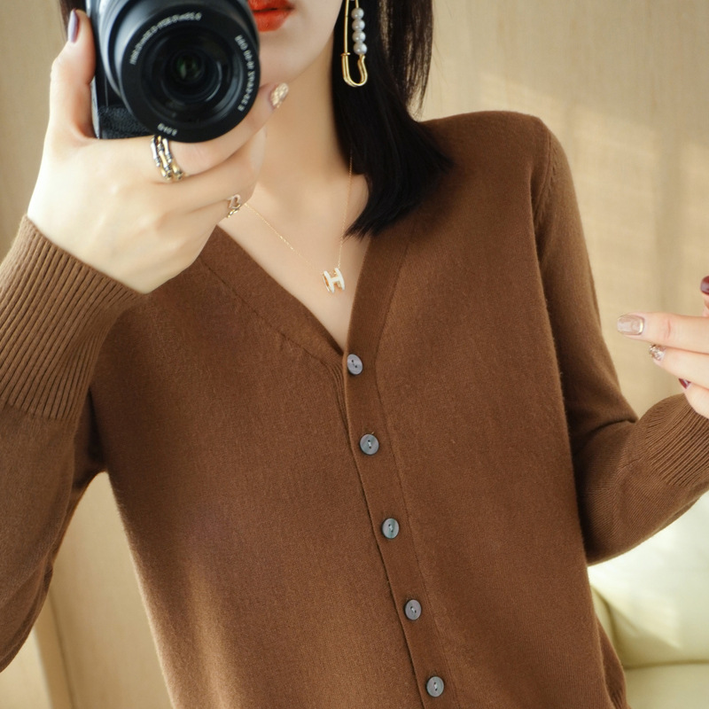 SpringSummer V-neck Cardigan Long-Sleeve Knit Top - Image 3
