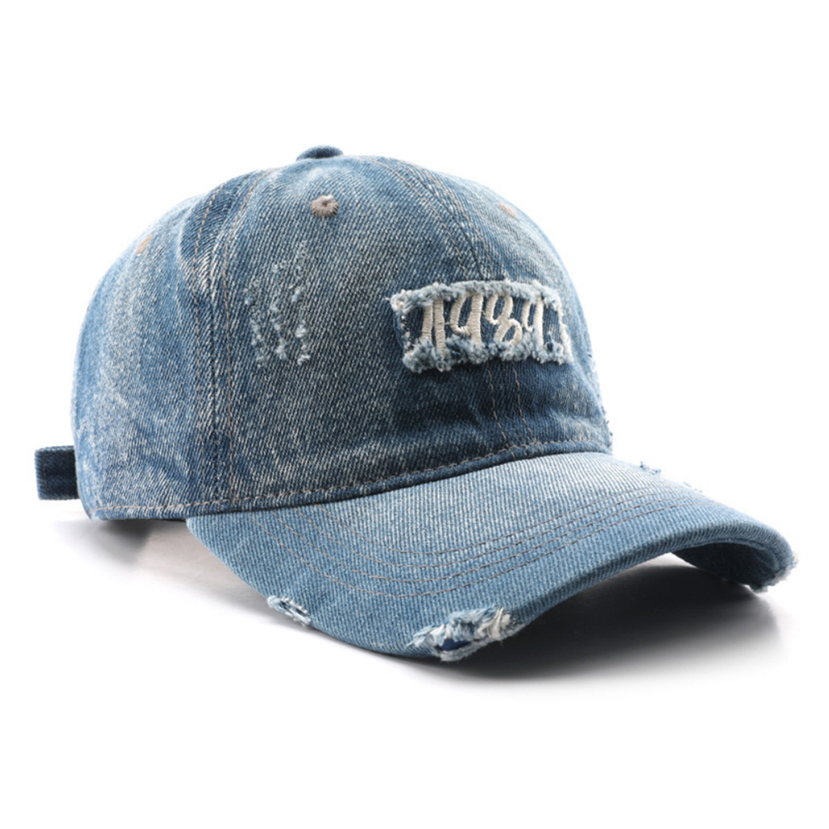 Single-color Embroidered Label With Frayed Edges, Washed And Aged For A Retro And Casual Look. Baseball Cap With Curved Brim, Suitable For Street Entertainment And Travel. - Image 2