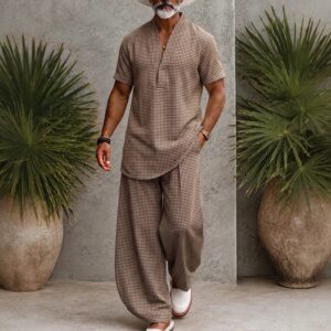 Plaid Top Shirt And Casual Pants Set