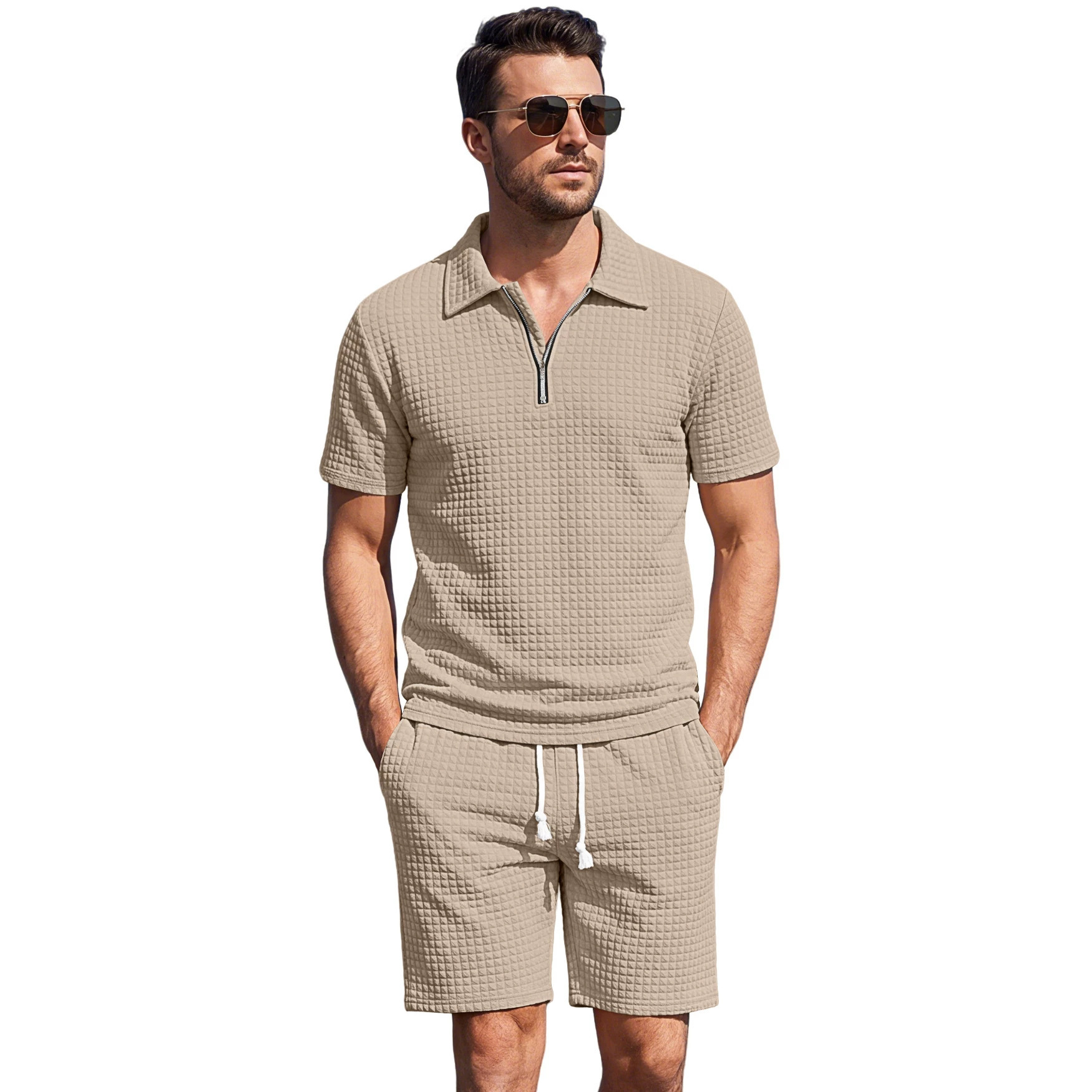 Mens Solid-Color Short-Sleeve T-Shirt And Shorts Casual Sports Set - Image 4