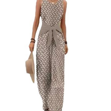 Womens Best-selling Waist-cinching Adjustable-lace-up Printed Jumpsuit - Image 6
