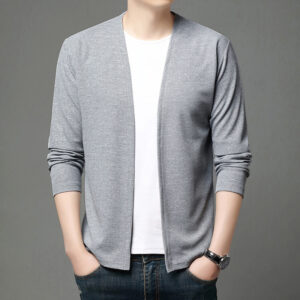 Mens Casual Solid-color Cardigan Jacket