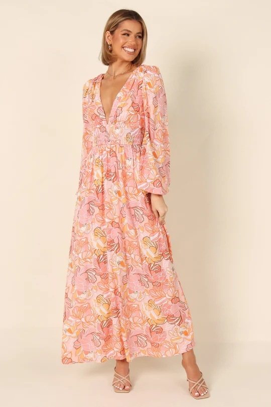 Printed Backless Deep-V Sexy Best-selling Long-sleeve Dress - Image 6
