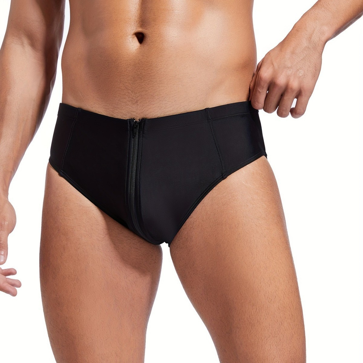 Mens Low-rise Solid-color Brief Swim Trunks - Image 3