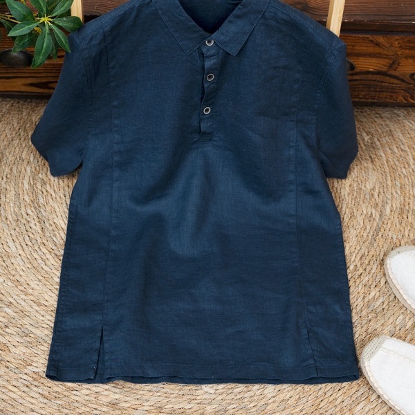 Mens Breathable Linen Short-sleeve Shirt - Image 3