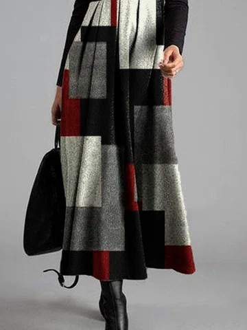 New Womens Long Sleeve Patchwork Plaid Dress - Image 7