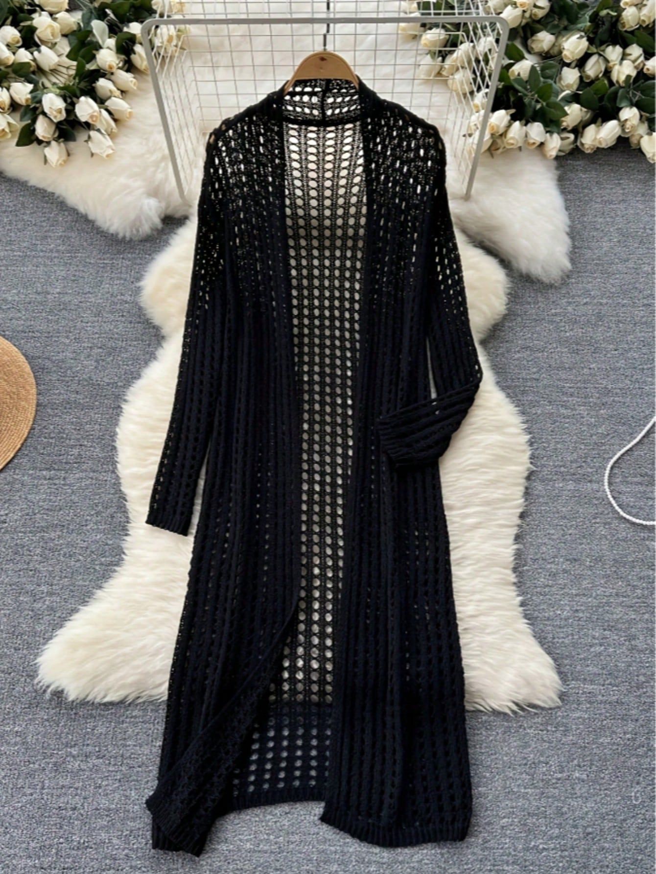 Womens Solid-color Loose-fitting Fashionable Hollow-out Jacket - Image 7