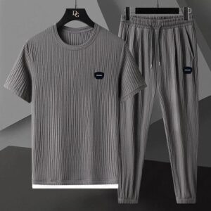 Mens Fashionable Loose-fit Short-sleeve And Long-pants Set