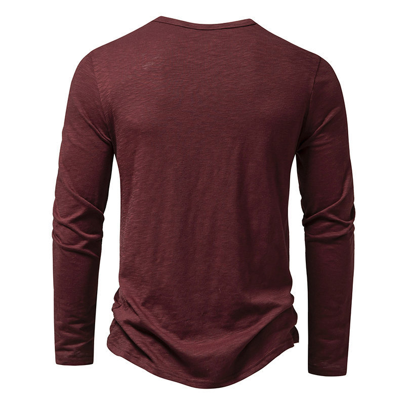 Men's Long-sleeved T-shirt Fashion Casual Solid Color Pullover Button Top Autumn And Spring Clothing - Image 2