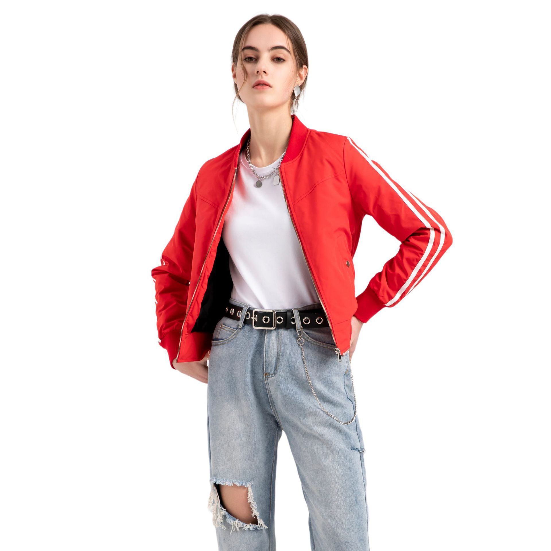 Womens Cropped Aviator Jacket Springautumn Fleece-lined Coat