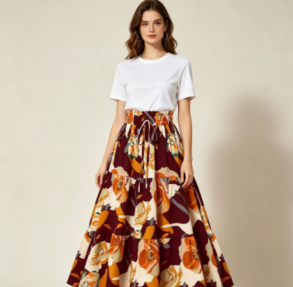 High-waisted A-line Skirt Bohemian-style Printed Flared Skirt - Image 10