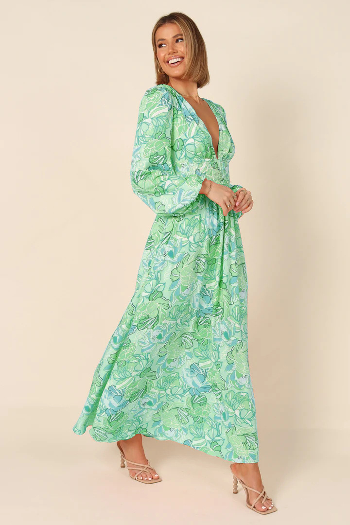 Printed Backless Deep-V Sexy Best-selling Long-sleeve Dress - Image 7