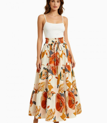 High-waisted A-line Skirt Bohemian-style Printed Flared Skirt - Image 3