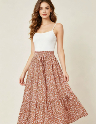 High-waisted A-line Skirt Bohemian-style Printed Flared Skirt - Image 2