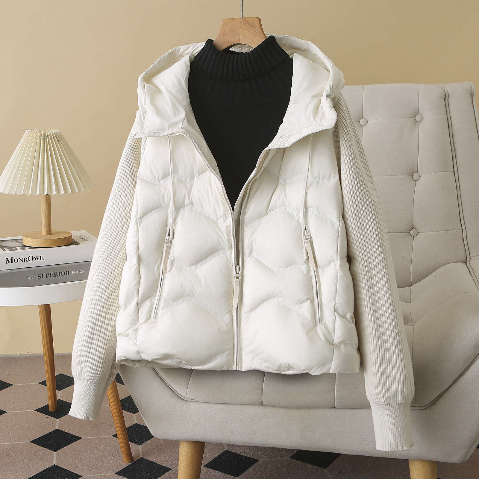 Plus-size Short Down Jacket With Patchwork Sleeves - Image 3