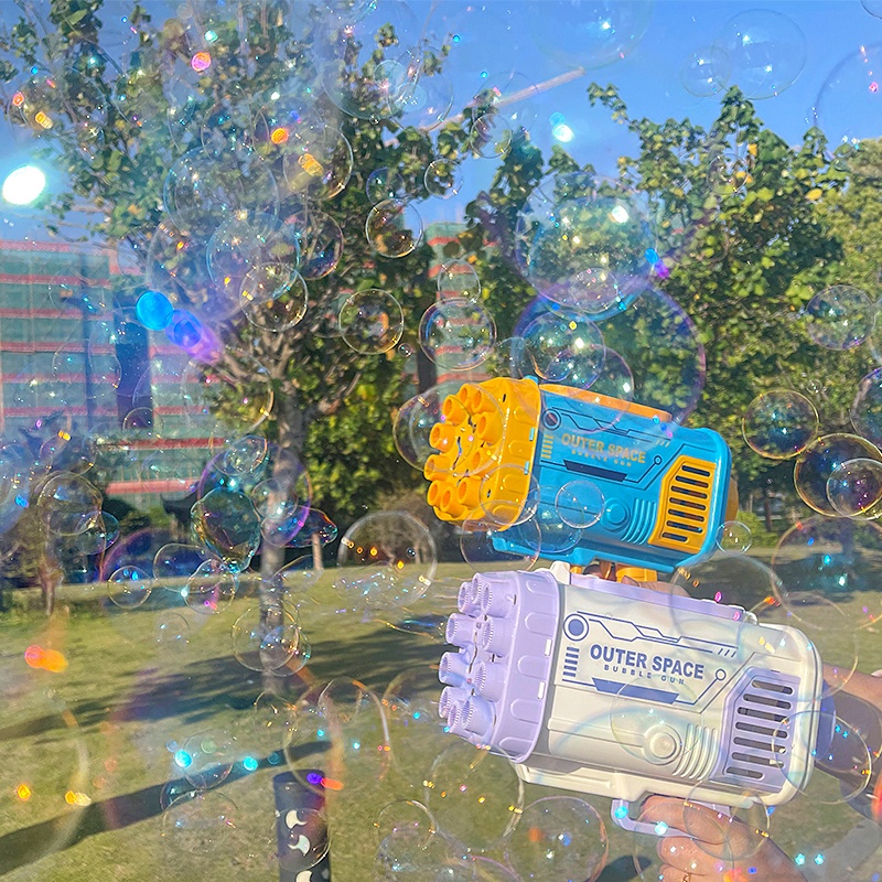 Bubble Gun Rocket 69 Holes Soap Bubbles Machine Gun Shape Automatic Blower With Light Toys For Kids Pomperos - Image 3