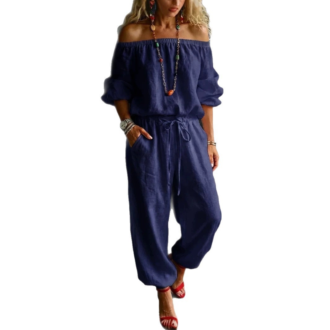 One-shoulder Top And Casual Drawstring Jogger Pants Jumpsuit Set - Image 5