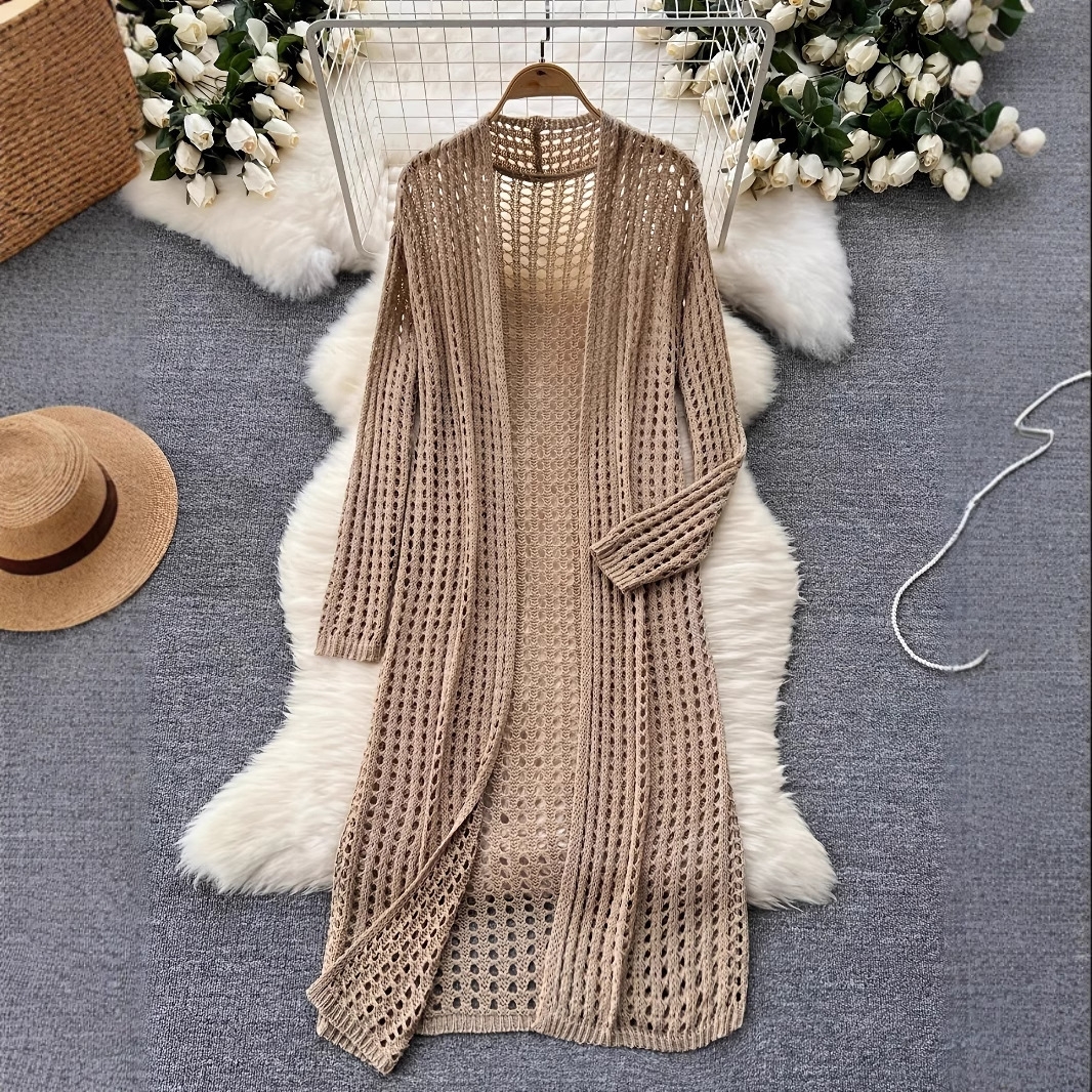 Womens Solid-color Loose-fitting Fashionable Hollow-out Jacket - Image 2