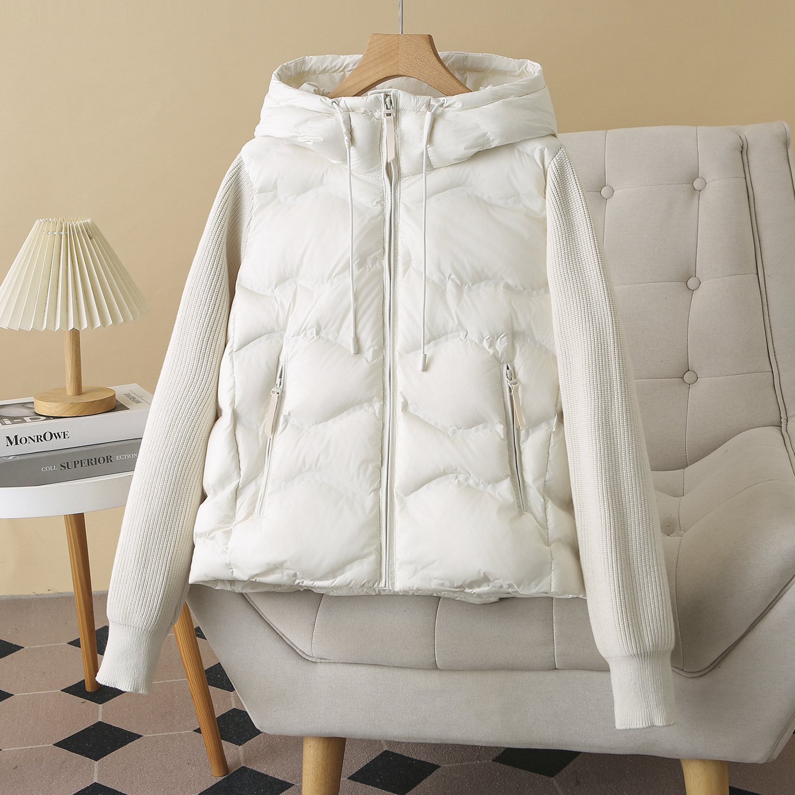 Plus-size Short Down Jacket With Patchwork Sleeves - Image 2