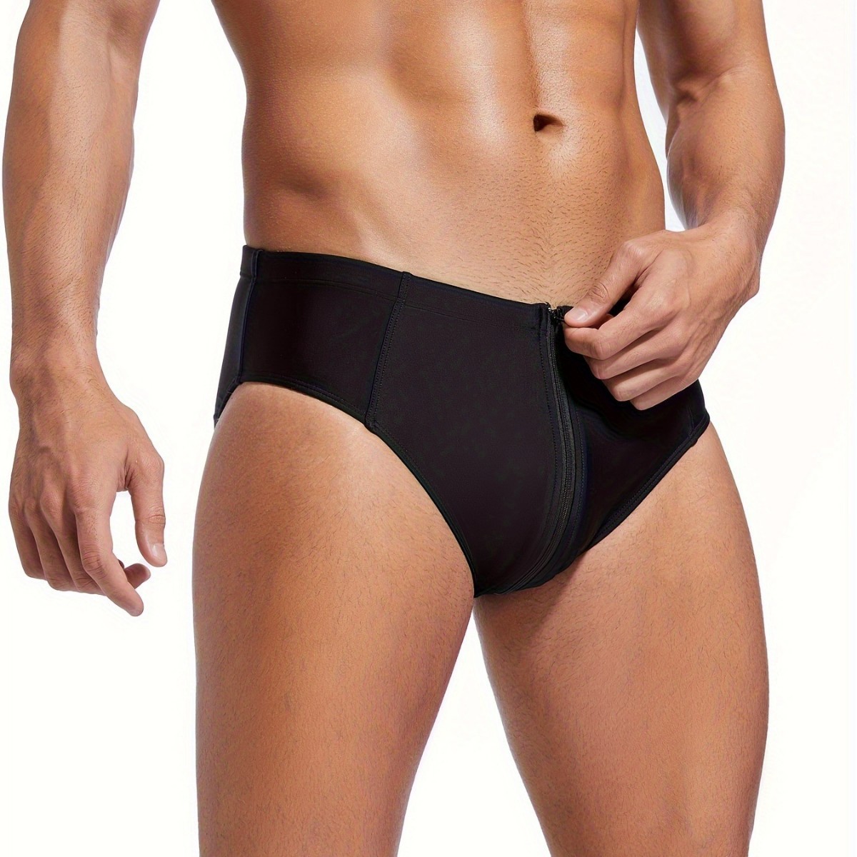 Mens Low-rise Solid-color Brief Swim Trunks - Image 5