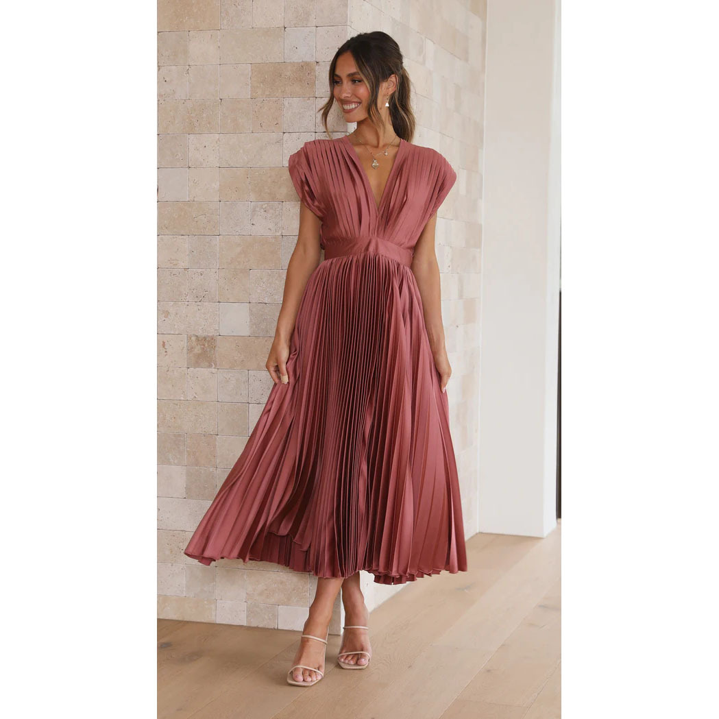 Summer V-neck Pleated Dress INS Fashion Casual Loose Zip Sleeveless Dresses For Women Clothing - Image 3