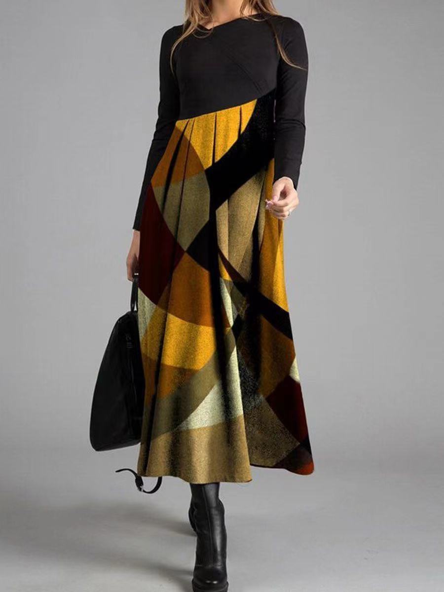 New Womens Long Sleeve Patchwork Plaid Dress - Image 6
