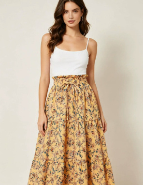 High-waisted A-line Skirt Bohemian-style Printed Flared Skirt - Image 5