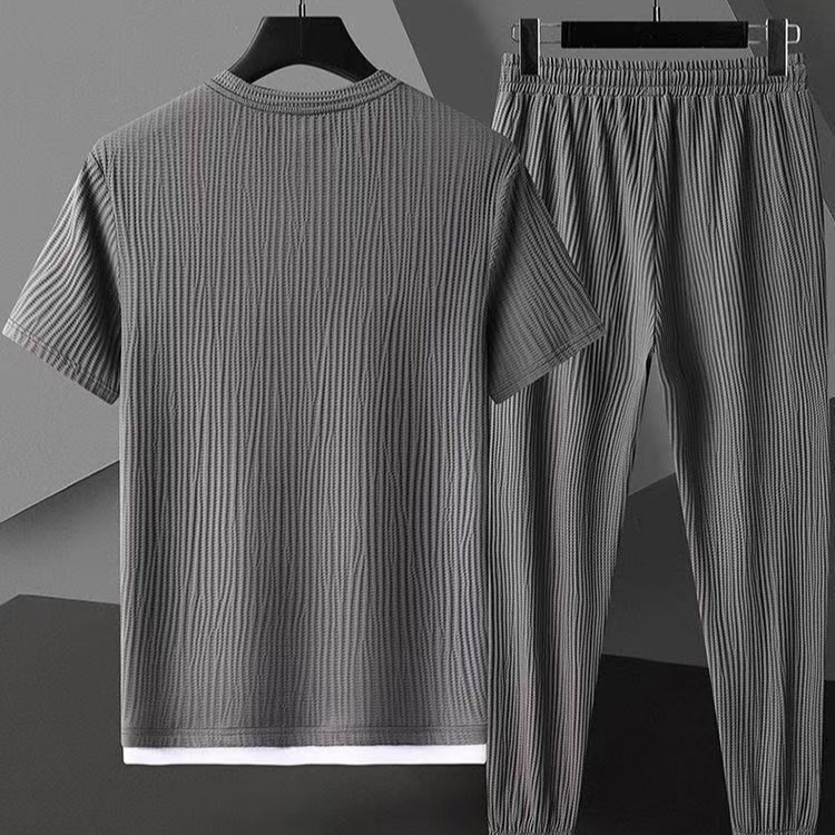 Mens Fashionable Loose-fit Short-sleeve And Long-pants Set - Image 4