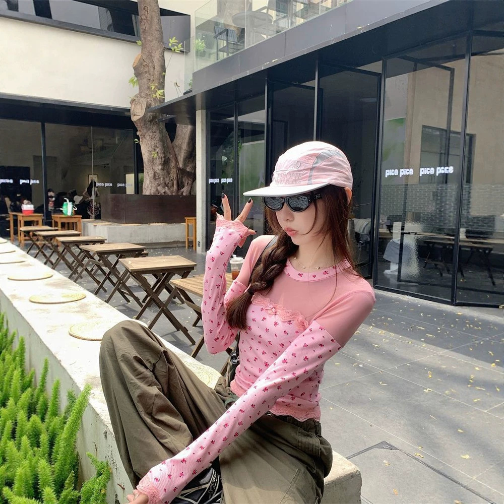 Sweet And Spicy Style Floral Print Mesh Paneling Long Sleeves - Image 3
